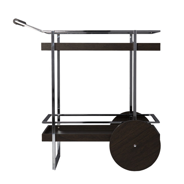 Homeroots Brown And Silver Iron Rolling Bar Cart   402554