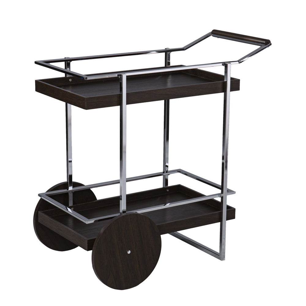 Homeroots Brown And Silver Iron Rolling Bar Cart   402554