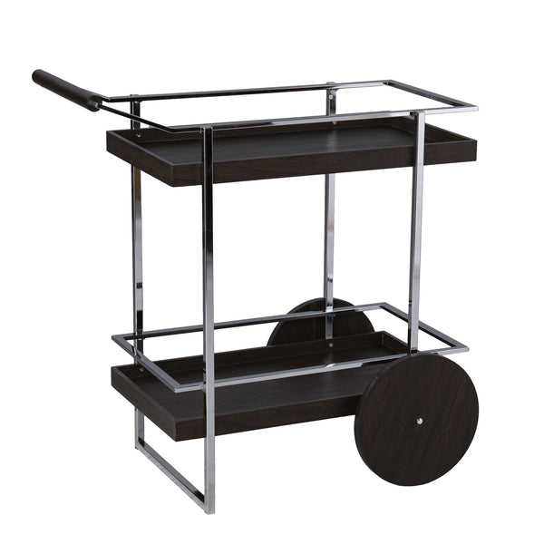 Homeroots Brown And Silver Iron Rolling Bar Cart   402554