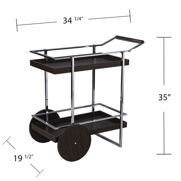 Homeroots Brown And Silver Iron Rolling Bar Cart   402554