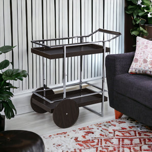 Homeroots Brown And Silver Iron Rolling Bar Cart   402554