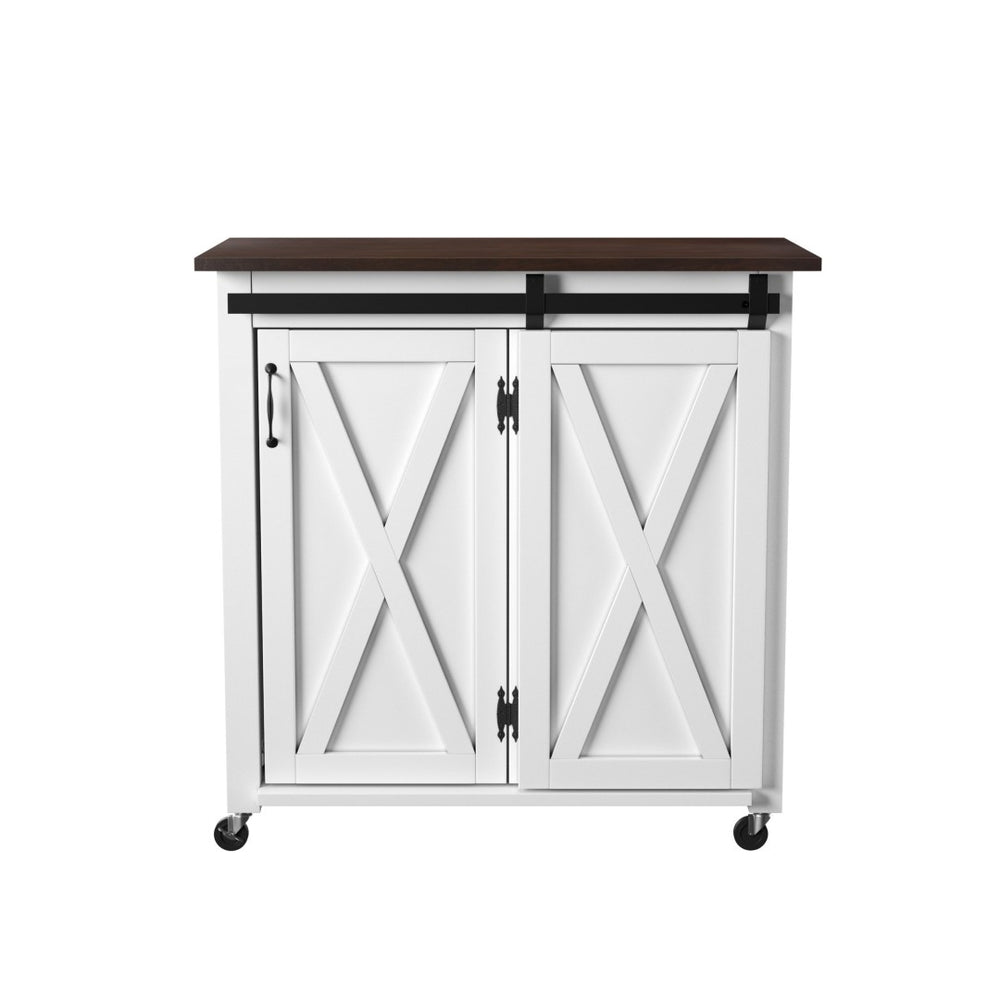 HomeRoots 35" Dark Brown and White Rolling Kitchen Cart - Stylish Farmhouse Design with Ample Storage Space 402556