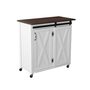 HomeRoots 35" Dark Brown and White Rolling Kitchen Cart - Stylish Farmhouse Design with Ample Storage Space 402556