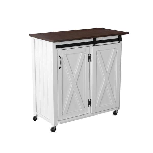 HomeRoots 35" Dark Brown and White Rolling Kitchen Cart - Stylish Farmhouse Design with Ample Storage Space 402556