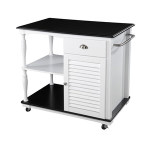 Homeroots Black And White And Black 39" Rolling Kitchen Island With Storage  Manufactured Wood 402558