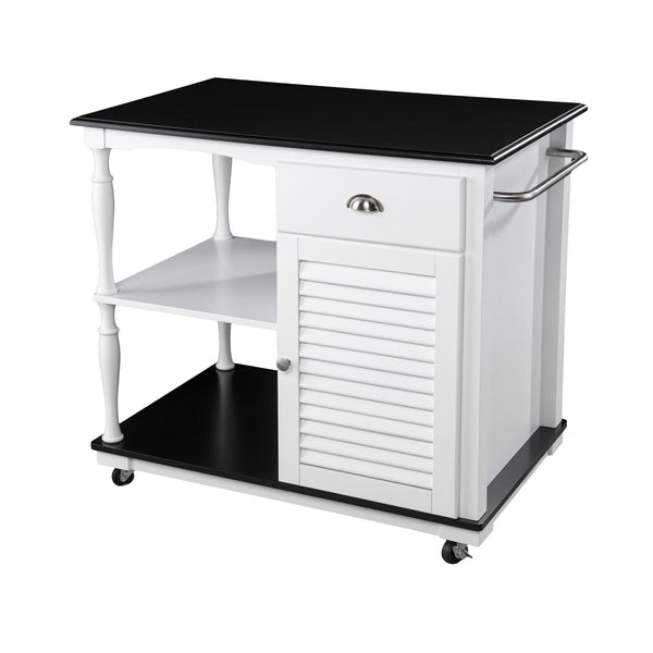 Homeroots Black And White And Black 39" Rolling Kitchen Island With Storage  Manufactured Wood 402558