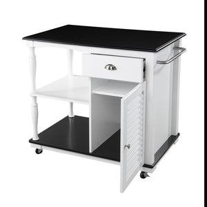 Homeroots Black And White And Black 39" Rolling Kitchen Island With Storage  Manufactured Wood 402558