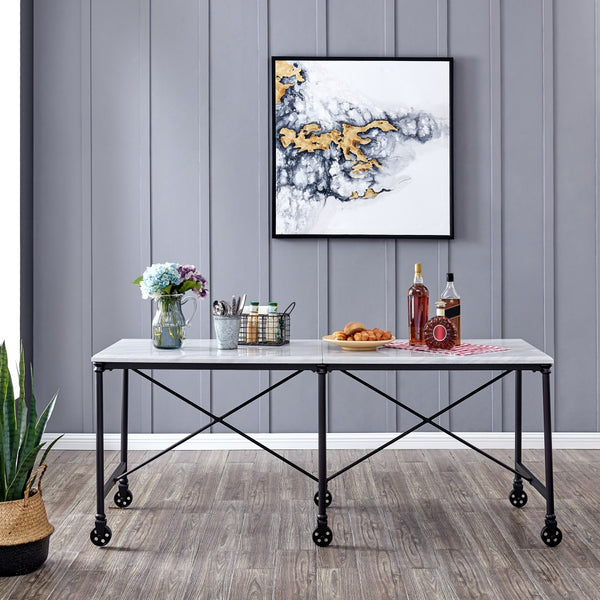 Homeroots Black And White 70" Rolling Kitchen Island  Manufactured Wood 402560