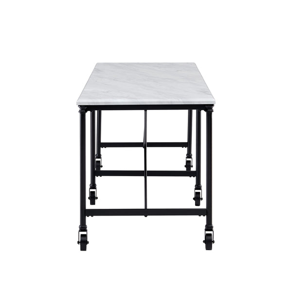Homeroots Black And White 70" Rolling Kitchen Island  Manufactured Wood 402560