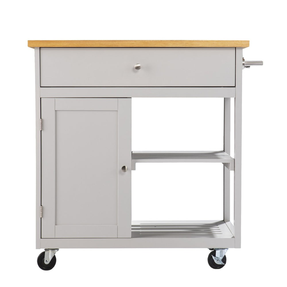 HomeRoots Gray Rolling Kitchen Island - 35" Rustic Mobile Storage Solution with Drawers, Shelves & Locking Wheels 402561