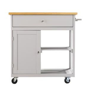 Homeroots Gray And Natural 35" Rolling Kitchen Island With Storage  Manufactured Wood 402561