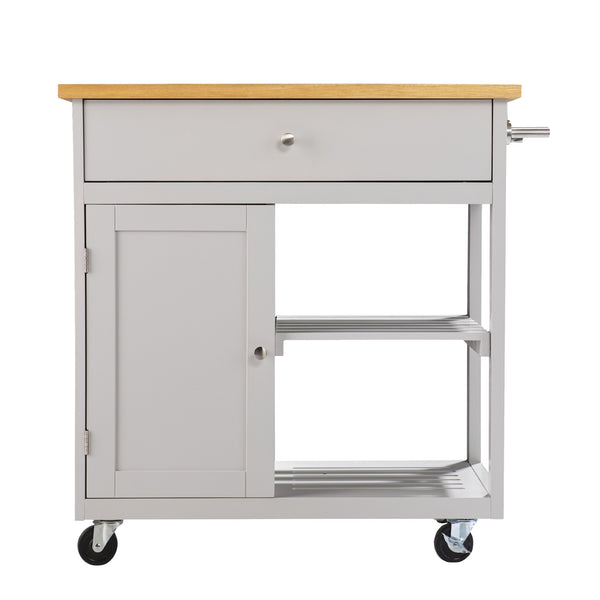 Homeroots Gray And Natural 35" Rolling Kitchen Island With Storage  Manufactured Wood 402561