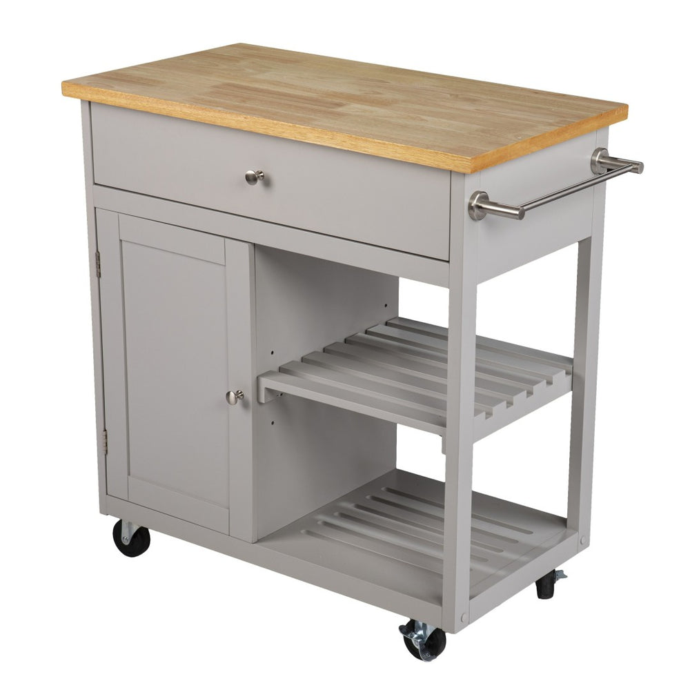 HomeRoots Gray Rolling Kitchen Island - 35" Rustic Mobile Storage Solution with Drawers, Shelves & Locking Wheels 402561
