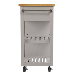 Homeroots Gray And Natural 35" Rolling Kitchen Island With Storage  Manufactured Wood 402561