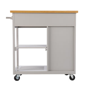 Homeroots Gray And Natural 35" Rolling Kitchen Island With Storage  Manufactured Wood 402561