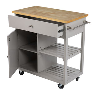 Homeroots Gray And Natural 35" Rolling Kitchen Island With Storage  Manufactured Wood 402561
