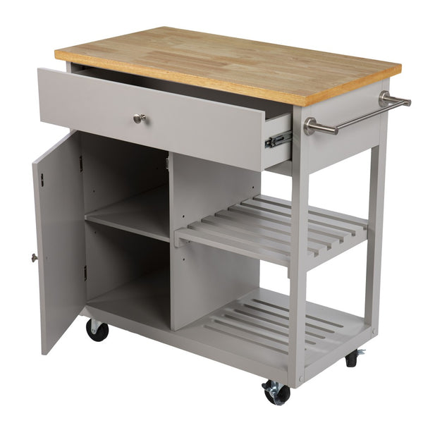 Homeroots Gray And Natural 35" Rolling Kitchen Island With Storage  Manufactured Wood 402561