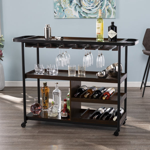 Homeroots Brown Rolling Bar Cart   402562