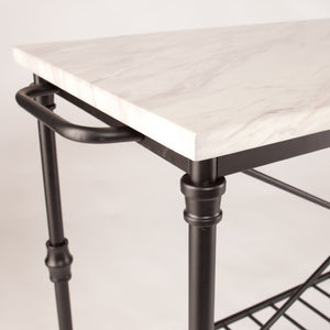 HomeRoots Black Rolling Kitchen Island with Faux Marble Top, Storage Shelves & Locking Casters for Easy Mobility 402565
