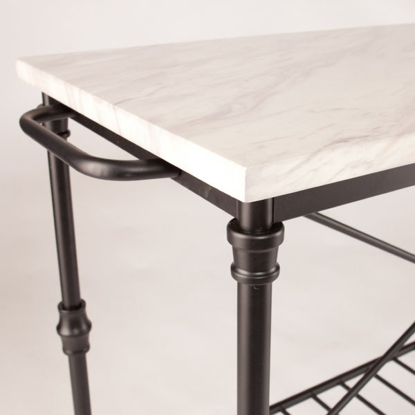 HomeRoots Black Rolling Kitchen Island with Faux Marble Top, Storage Shelves & Locking Casters for Easy Mobility 402565