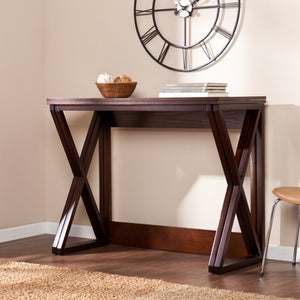 HomeRoots 46" Brown Solid Wood A-Frame Console Table – Elegant Entryway Furniture for Stylish Home Décor 402573