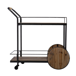 Homeroots Natural And Black Iron And Reclaimed Wood Rolling Bar Cart With Wine Storage   402575