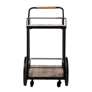 Homeroots Natural And Black Iron And Reclaimed Wood Rolling Bar Cart With Wine Storage   402575
