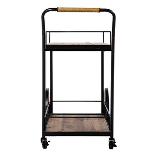 Homeroots Natural And Black Iron And Reclaimed Wood Rolling Bar Cart With Wine Storage   402575
