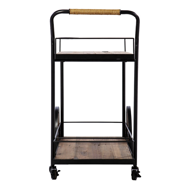Homeroots Natural And Black Iron And Reclaimed Wood Rolling Bar Cart With Wine Storage   402575
