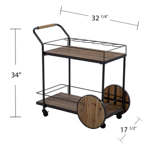 Homeroots Natural And Black Iron And Reclaimed Wood Rolling Bar Cart With Wine Storage   402575