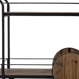 HomeRoots Natural Rolling Bar Cart with Reclaimed Wood Top, Wine Storage & Locking Wheels for Easy Mobility 402575