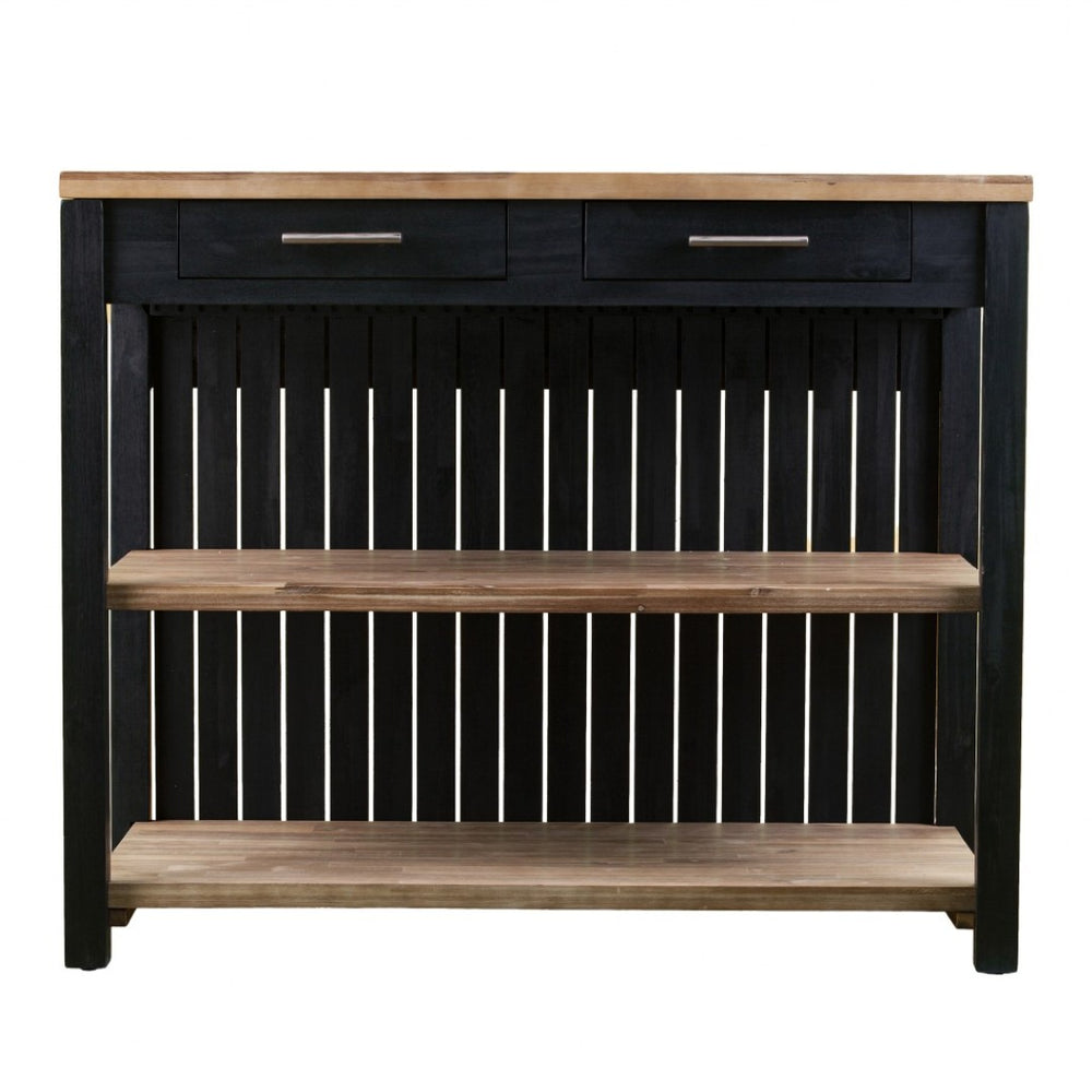 HomeRoots Black 44" Kitchen Island with Rustic Storage - Solid Acacia Wood, Drop Leaf, Multi-Purpose Design 402576