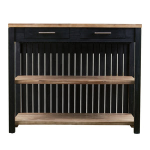 HomeRoots Black 44" Kitchen Island with Rustic Storage - Solid Acacia Wood, Drop Leaf, Multi-Purpose Design 402576