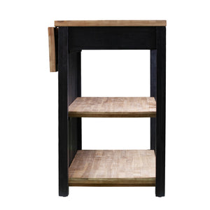 HomeRoots Black 44" Kitchen Island with Rustic Storage - Solid Acacia Wood, Drop Leaf, Multi-Purpose Design 402576