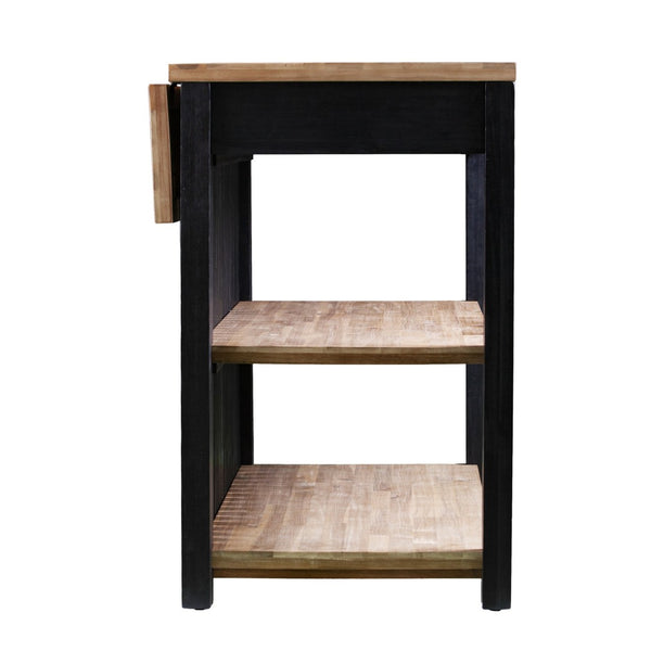 HomeRoots Black 44" Kitchen Island with Rustic Storage - Solid Acacia Wood, Drop Leaf, Multi-Purpose Design 402576