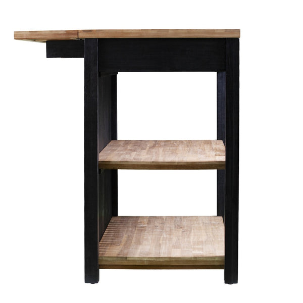 HomeRoots Black 44" Kitchen Island with Rustic Storage - Solid Acacia Wood, Drop Leaf, Multi-Purpose Design 402576