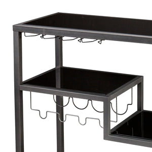 Homeroots Black And Gray Glass Rolling Bar Cart With Wine Storage   402577