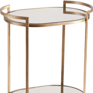 HomeRoots Gold Oval Bar Cart with Mirrored Glass Top - Luxe Iron Frame for Elegant Entertaining & Storage 402580