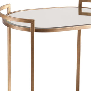 HomeRoots Gold Oval Bar Cart with Mirrored Glass Top - Luxe Iron Frame for Elegant Entertaining & Storage 402580