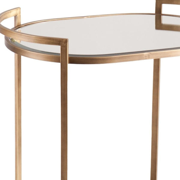 HomeRoots Gold Oval Bar Cart with Mirrored Glass Top - Luxe Iron Frame for Elegant Entertaining & Storage 402580