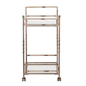 Homeroots Champagne Metal And Mirrored Glass Rolling Bar Cart With Wine Storage   402581