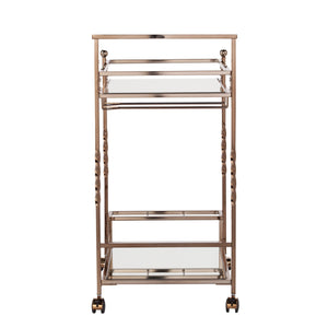 Homeroots Champagne Metal And Mirrored Glass Rolling Bar Cart With Wine Storage   402581