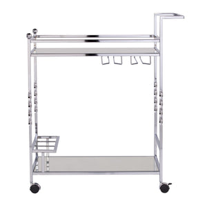 Homeroots Silver Metal And Mirrored Glass Rolling Bar Cart With Wine Storage   402582