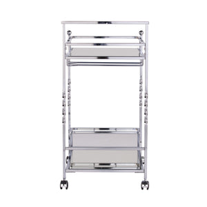 Homeroots Silver Metal And Mirrored Glass Rolling Bar Cart With Wine Storage   402582