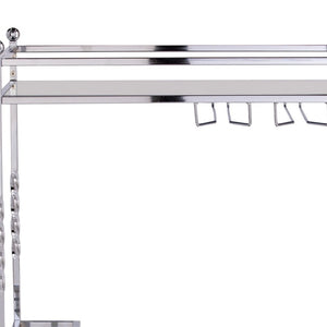 HomeRoots 29" Silver Metal Rolling Bar Cart with Mirrored Glass Shelves, Wine Storage & Smooth Mobility 402582
