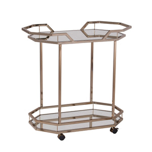 Homeroots Champagne Iron And Mirrored Glass Rolling Bar Cart   402583