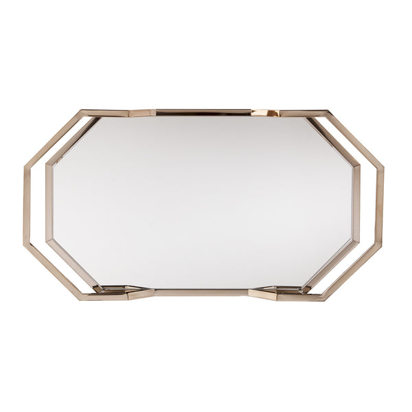 Homeroots Champagne Iron And Mirrored Glass Rolling Bar Cart   402583