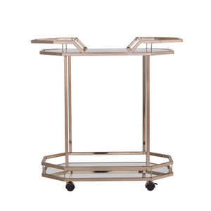 Homeroots Champagne Iron And Mirrored Glass Rolling Bar Cart   402583