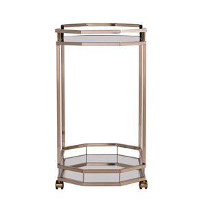 Homeroots Champagne Iron And Mirrored Glass Rolling Bar Cart   402583