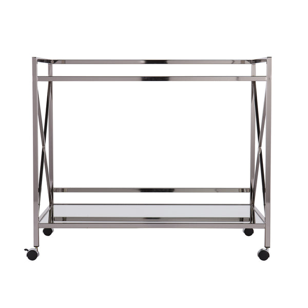 Homeroots Silver Metal And Mirrored Glass Bar Cart  Mirror 402584